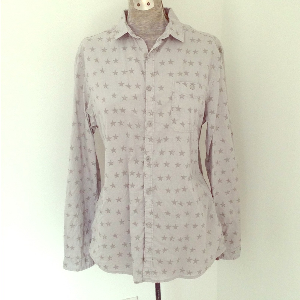 M Stars Print Gray Cotton Button Down Dress Shirt